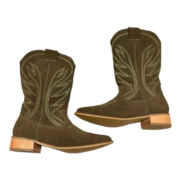 SILVIA COBOS Rodeo Olive Green Suede Cowboy Boots Size 7 - Picture 2 of 9